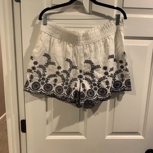 J Crew White and Navy eyelit shorts